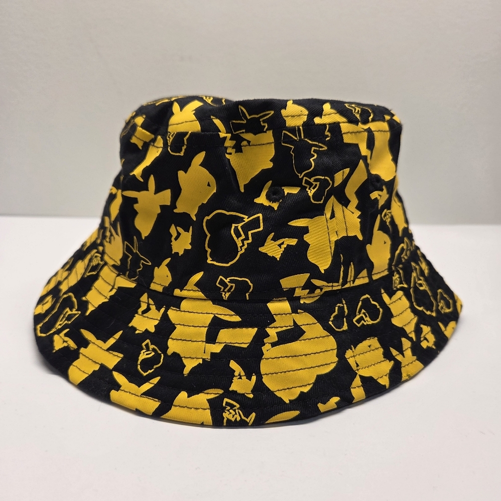 Pokemon Bucket Hat Yellow And Black Pikachu Silhouette 100% Kids Cotton Summer